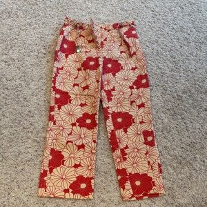 LOFT Red and Cream Floral Pants